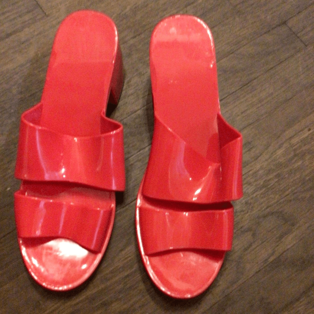 NEW! Los Angeles Apparel heeled jelly slide Red Strappy Women's Sandals